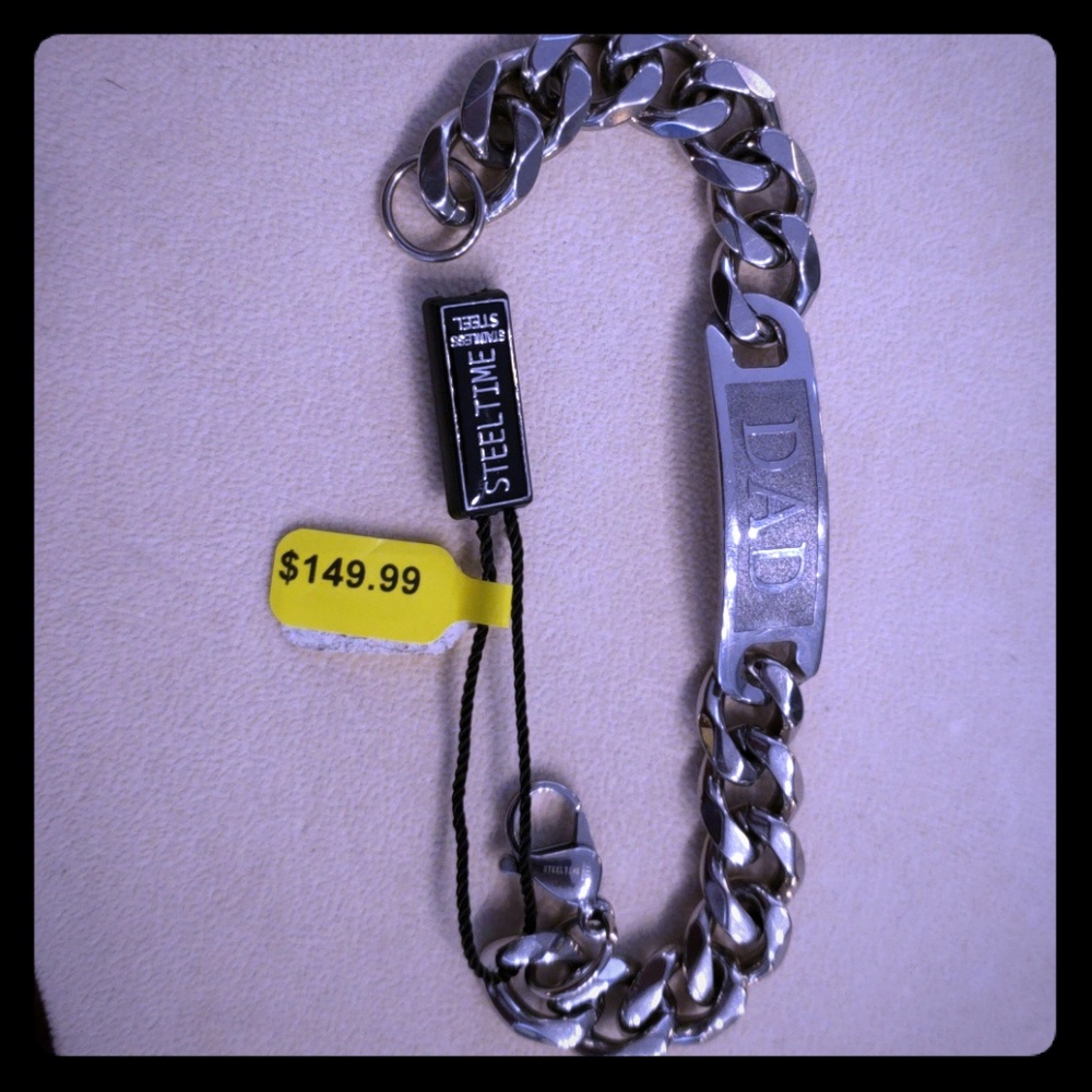 Mens  Stainless Steel Dad ID Bracelet